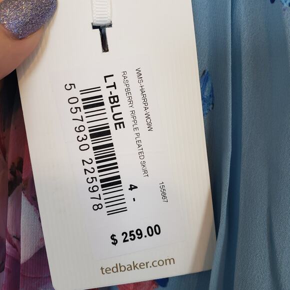 Ted Baker Harrpa Raspberry Ripple Print Pleated Skirt Ted 4 Womens 10 - Picture 7 of 11